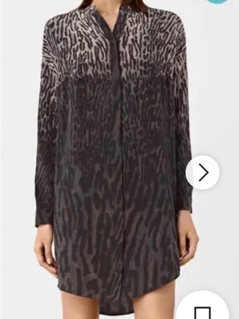 AllSaints Black and Gray Long-Sleeve Animal Print Shirt Dress